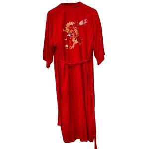 Vintage 70s Amigo Kimono Robe One Size Embroidered Dragon Lightweight Polyester